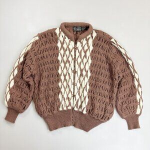ROCHELLE Vintage 70s Pintuck Angora Blend Cardigan Sweater Large Grandma Cozy
